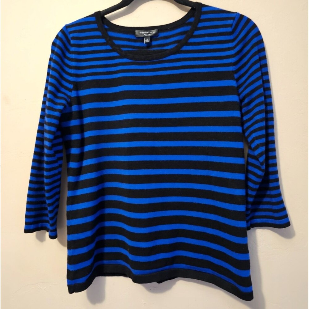 Spense Knits Black Blue 3/4th Sleeve Knit Cardigan Sweater sz M